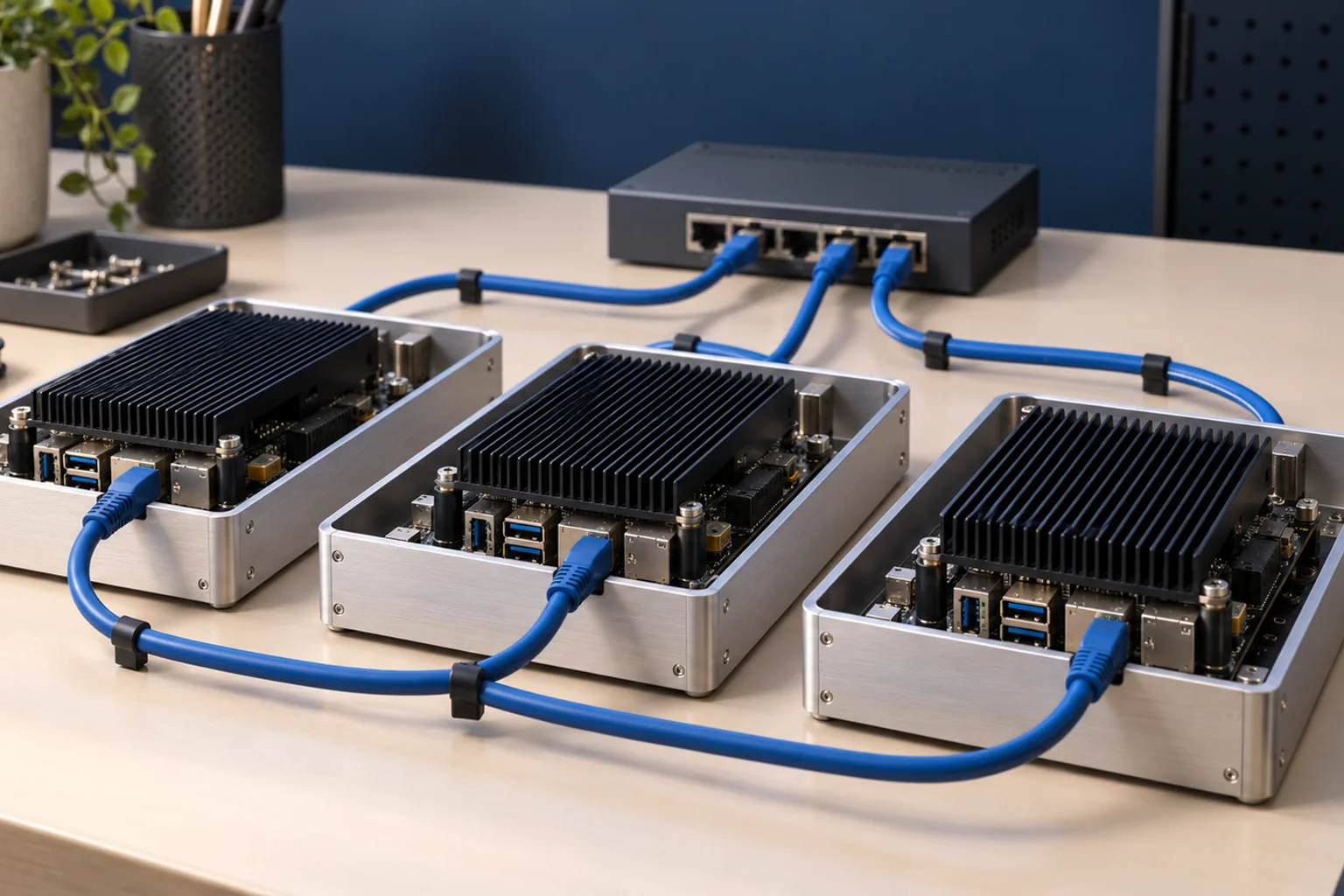 Modular computers connected through a network switch