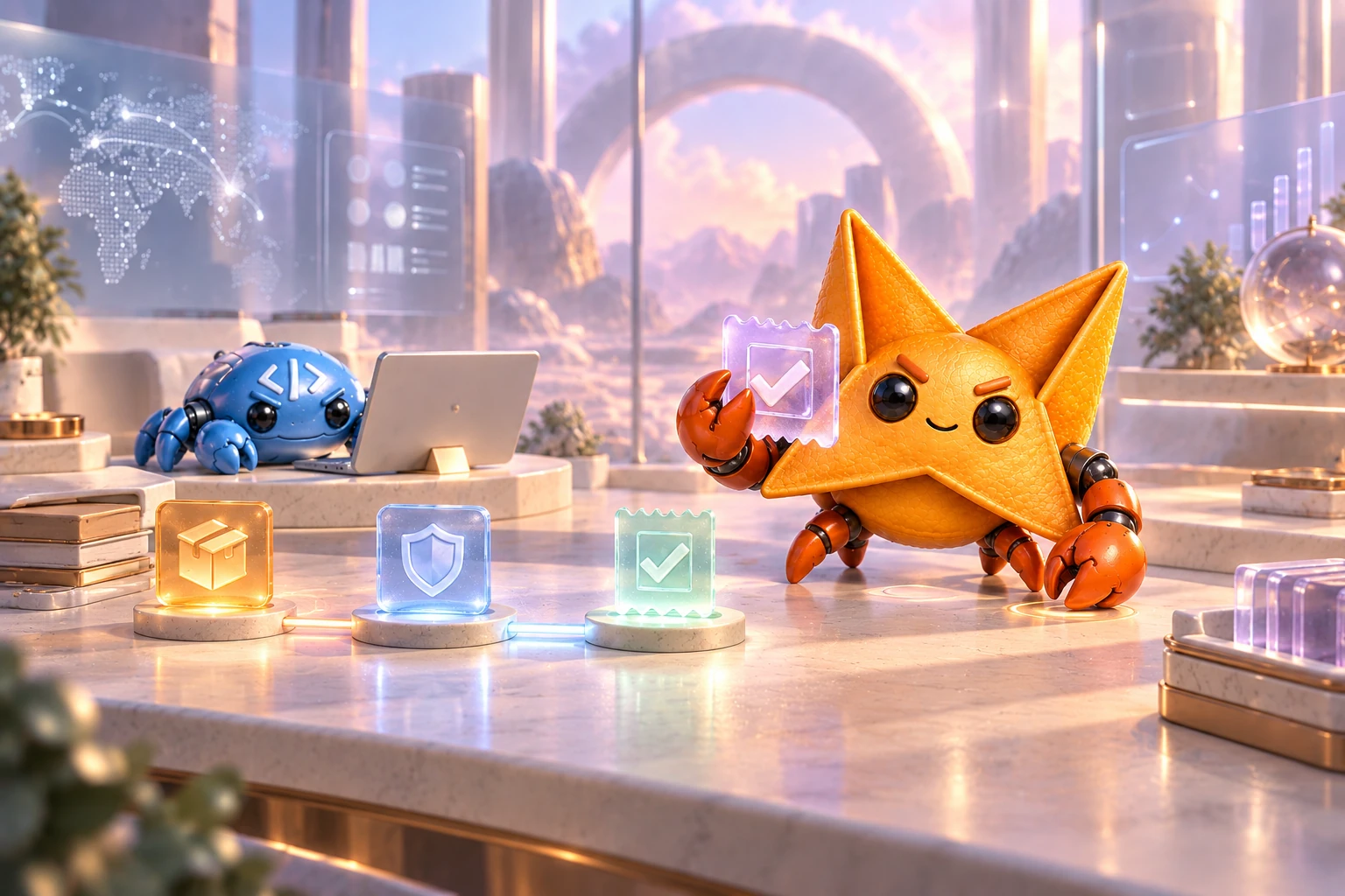 Rangoon inspecting an execution receipt beside connected packet and policy tiles
