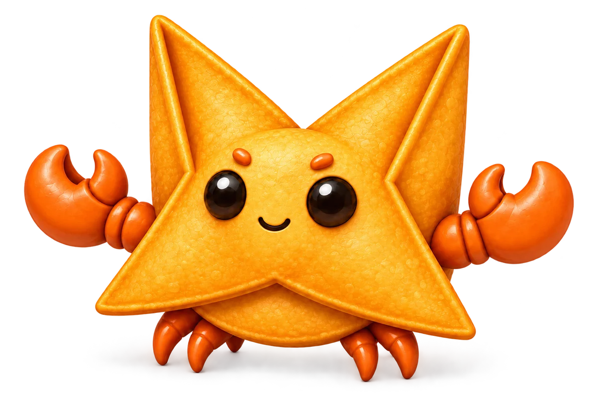 Rangoon, the smiling orange crab mascot