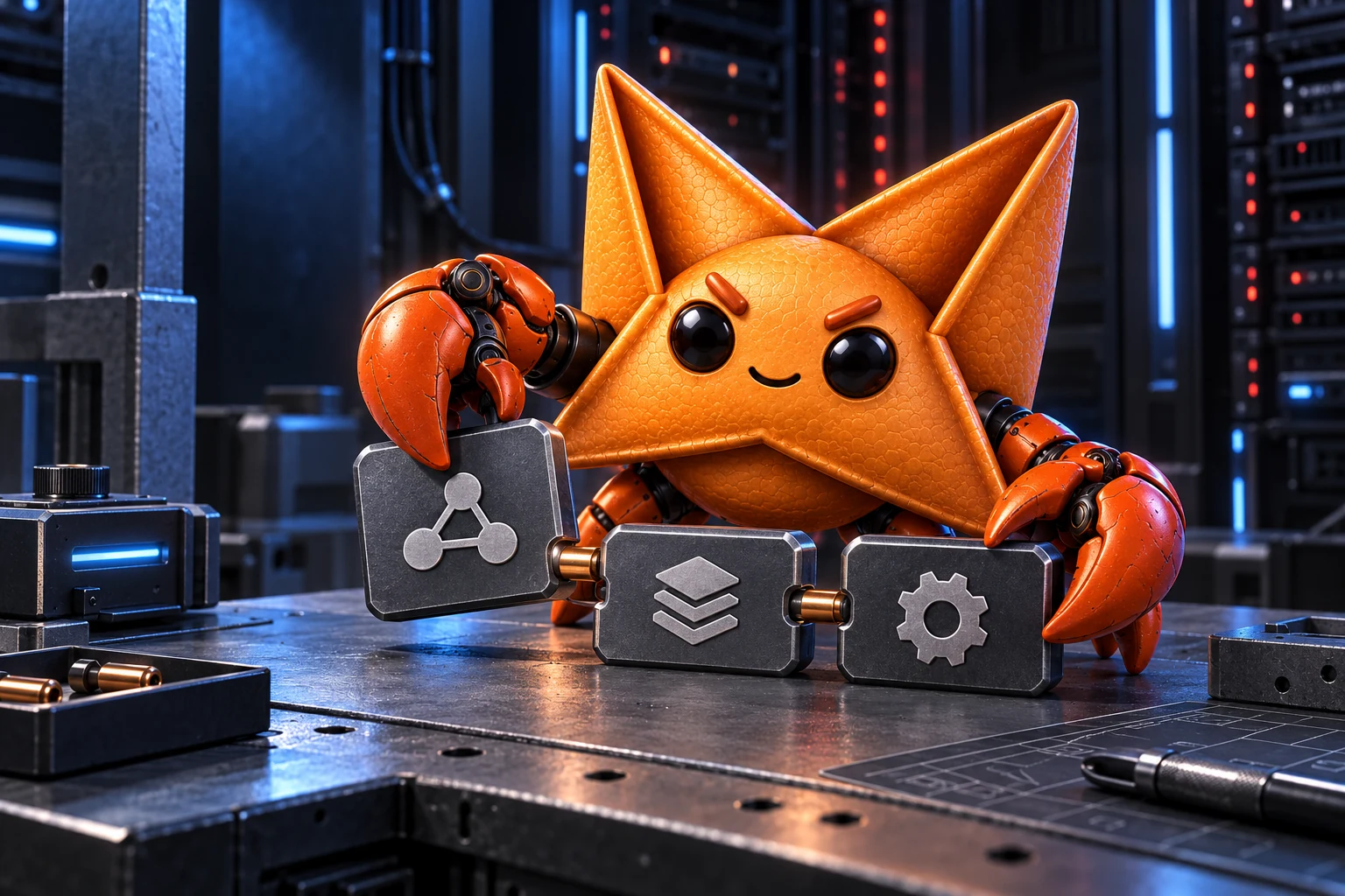 Rangoon arranging modular capability tiles at an engineering workbench